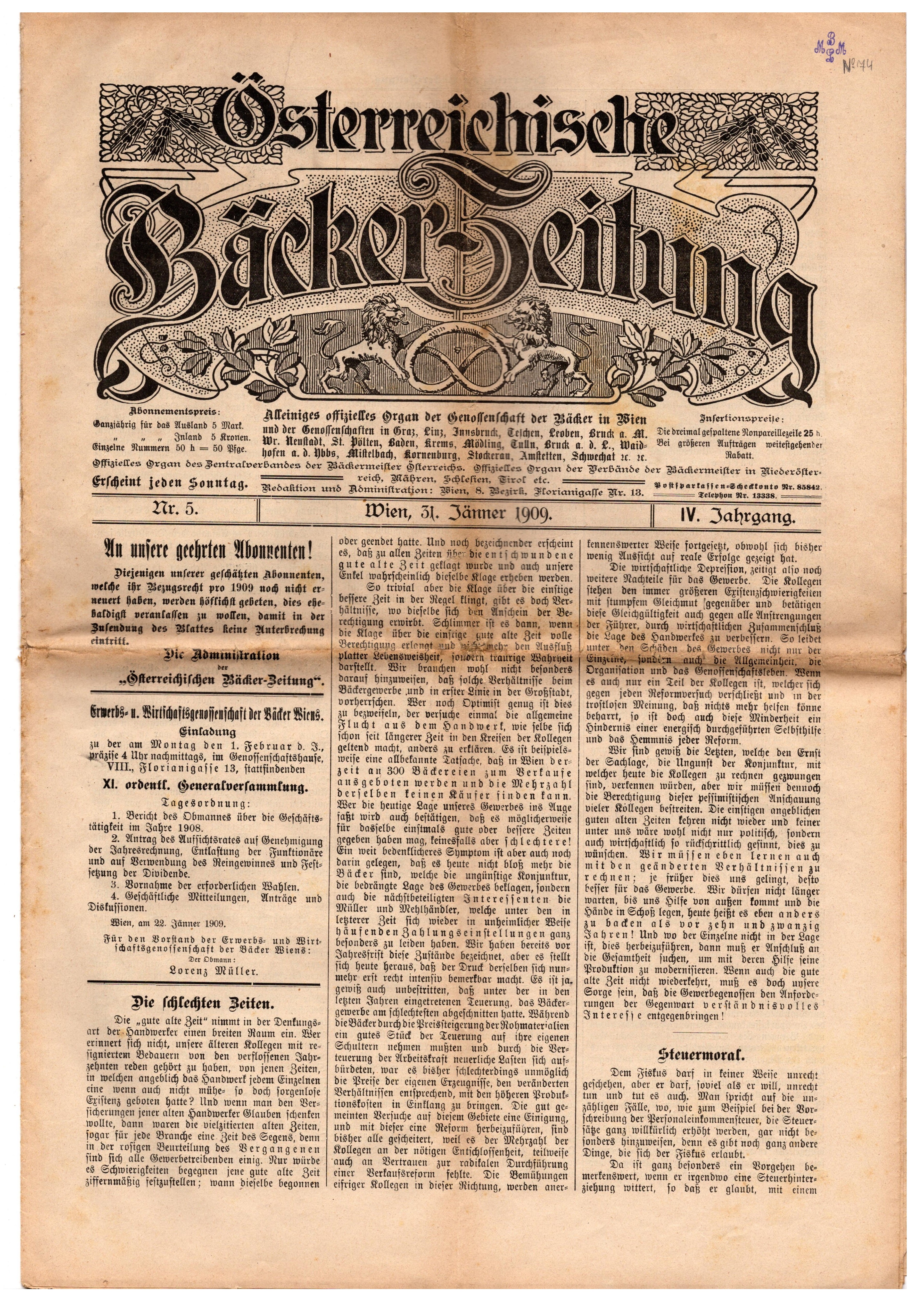 Österreichische Bäcker-Zeitung, Jg. 4 / Nr. 5